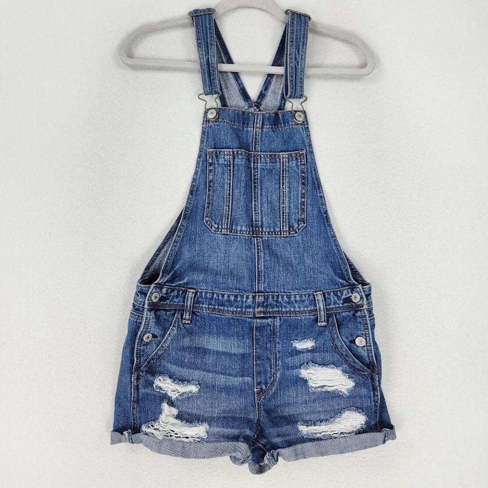 American Eagle Overalls Womens Small Blue Tomgirl Shortall Shorts Distressed